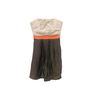 Max & Cleo Cream Brown & Orange Strapless Cocktail Party Mini Dress Size 10
